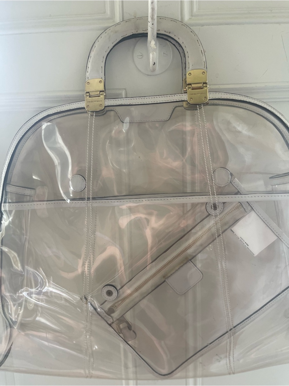 Emporio Armani Clear PVC Tote with White Trim and Gold Hardware - Picture 8 of 8